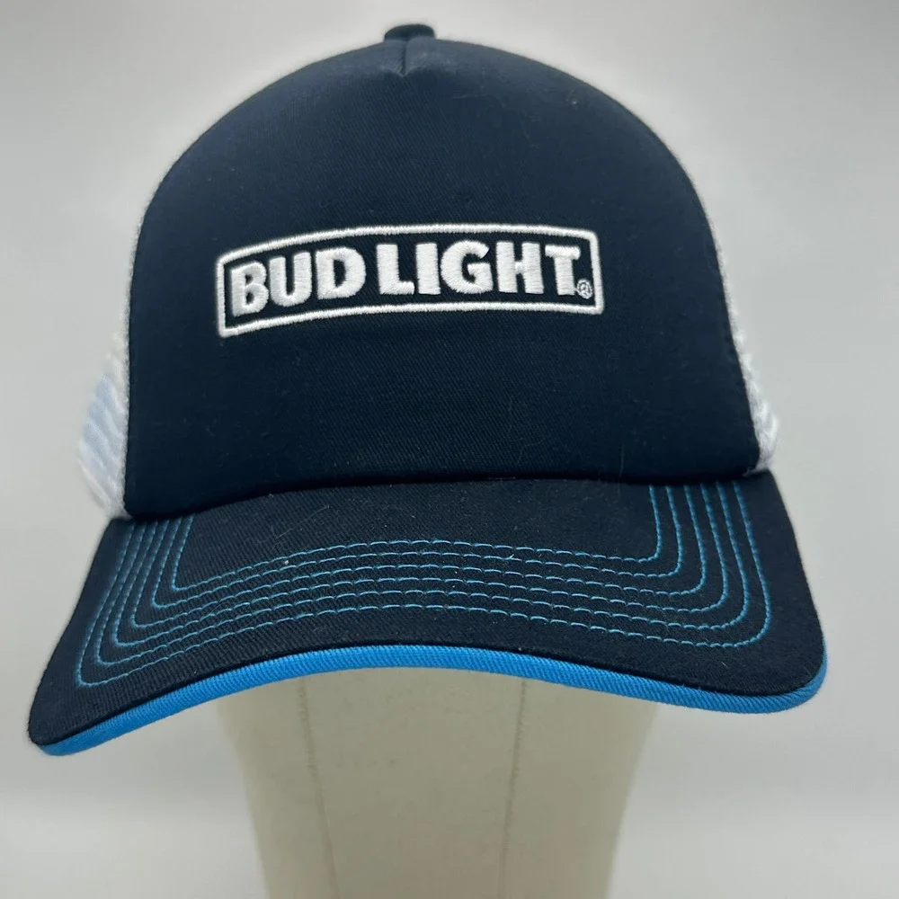 Bud‎ Light Hat Trucker Snapback Blue White Mesh Cap YS Headwear Beer Logo Promo
